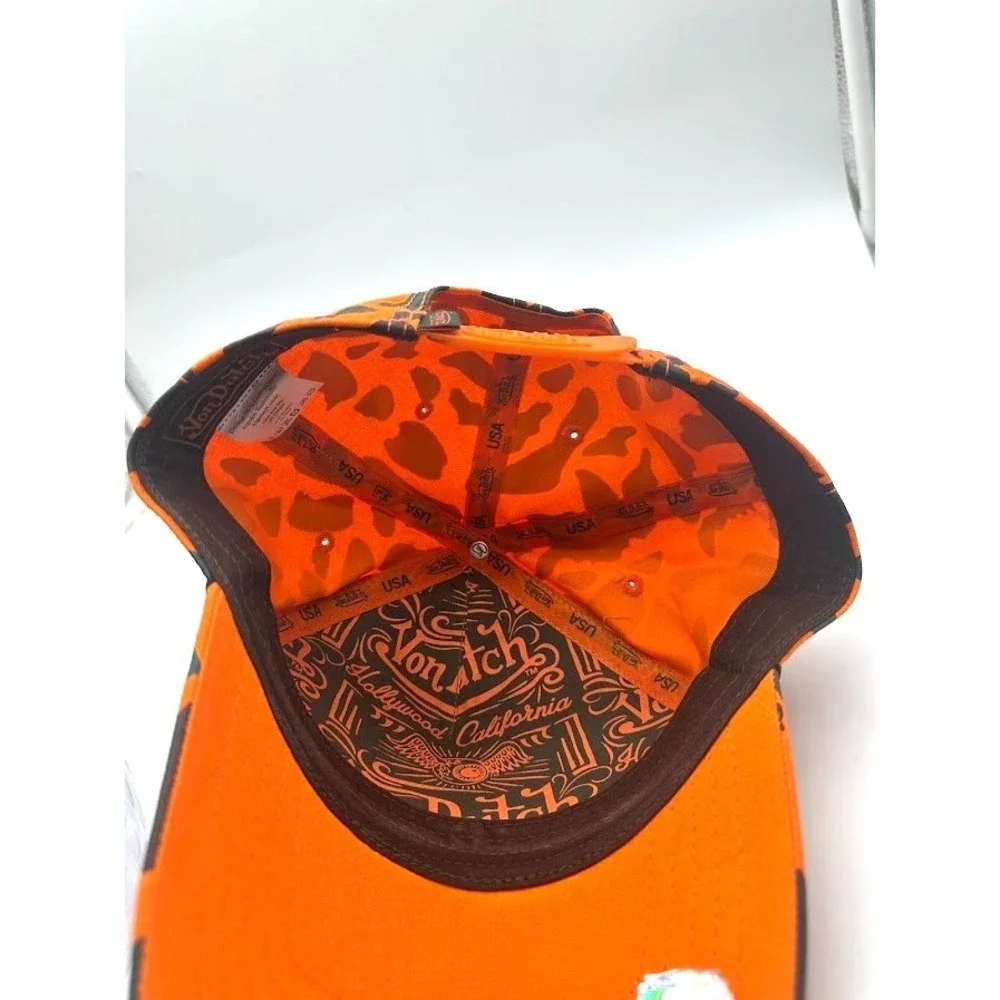 Von Dutch Logo Trucker Hat Orange Camo Mesh SnapBack Adjustable Unisex